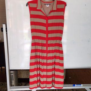 Pippa Silk Dress, horizontal red, beige stripes, elastic waist, s/m